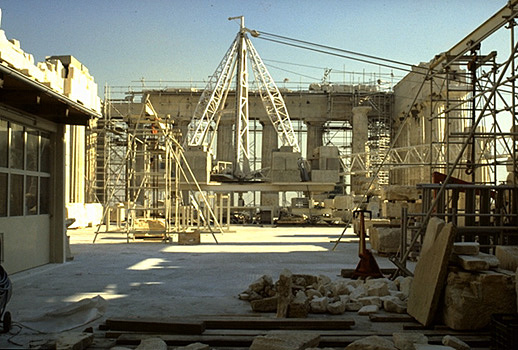 The cella (or naos) of the Parthenon. - View from the inside, at approximately the same location as the statue of Athena Parthenos, looking east. by Kevin T. Glowacki and Nancy L. Klein