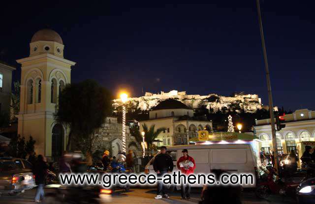 Acropolis view - View of Acropolis from Monastiraki square just after the sunset