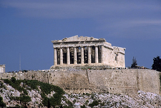 View of the Acropolis and Parthenon from the southwest - Photo taken in 1998. by Kevin T. Glowacki and Nancy L. Klein