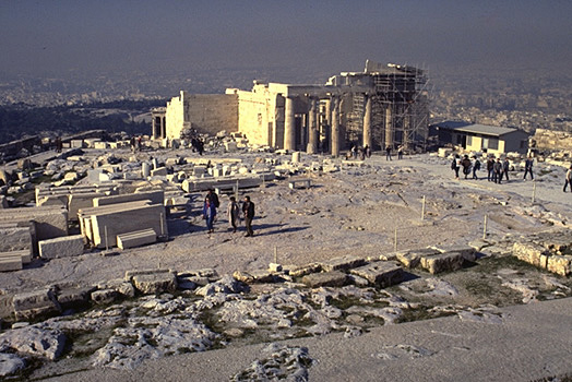 The eastern facade of the Propylaia. - View from the stylobate of the Parthenon.