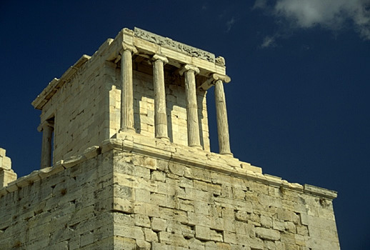 Temple of Athena Nike. - Western facade and northern flank. View from the northwest (from near the Beule Gate). by Kevin T. Glowacki and Nancy L. Klein