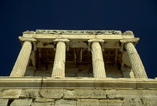 Temple of Athena Nike. Western facade. - View from below the Nike Bastion. by Kevin T. Glowacki and Nancy L. Klein