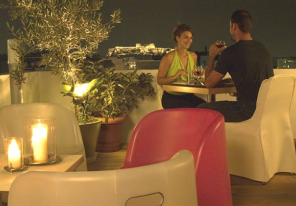 Image of the Roof Garden with Acropole view of the Polis Grand Hotel. CLICK TO ENLARGE