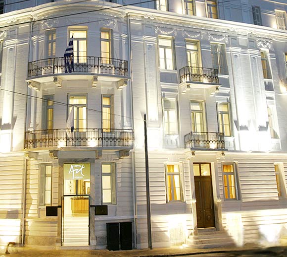 Image of Art Boutique Hotel by night located in center of Athens Greece. CLICK TO ENLARGE