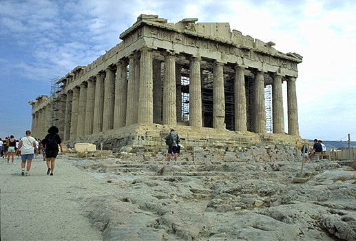 The Parthenon, western facade and northern flank. - View from the northwest (from near the Propylaia).
